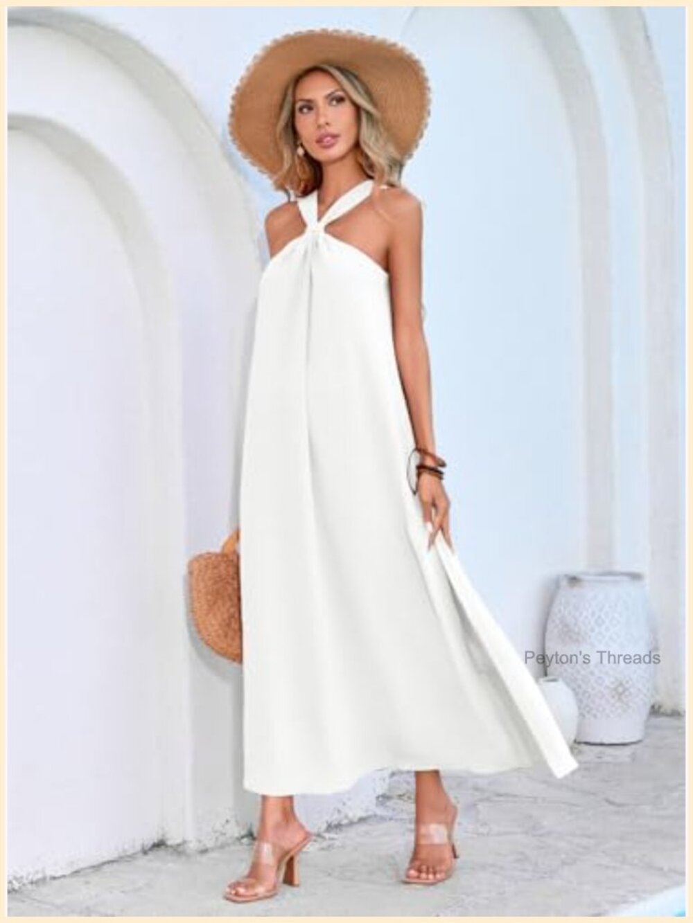 Sleeveless Halter Maxi Dress Casual Loose Flowy Side Slit Summer Vacation Beach - Picture 6 of 7
